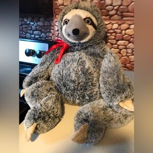 36” Jumbo Plush Gray Sloth~Walmart~Big Stuffed AnimalToy~Pillow~Red Bow~MINT~